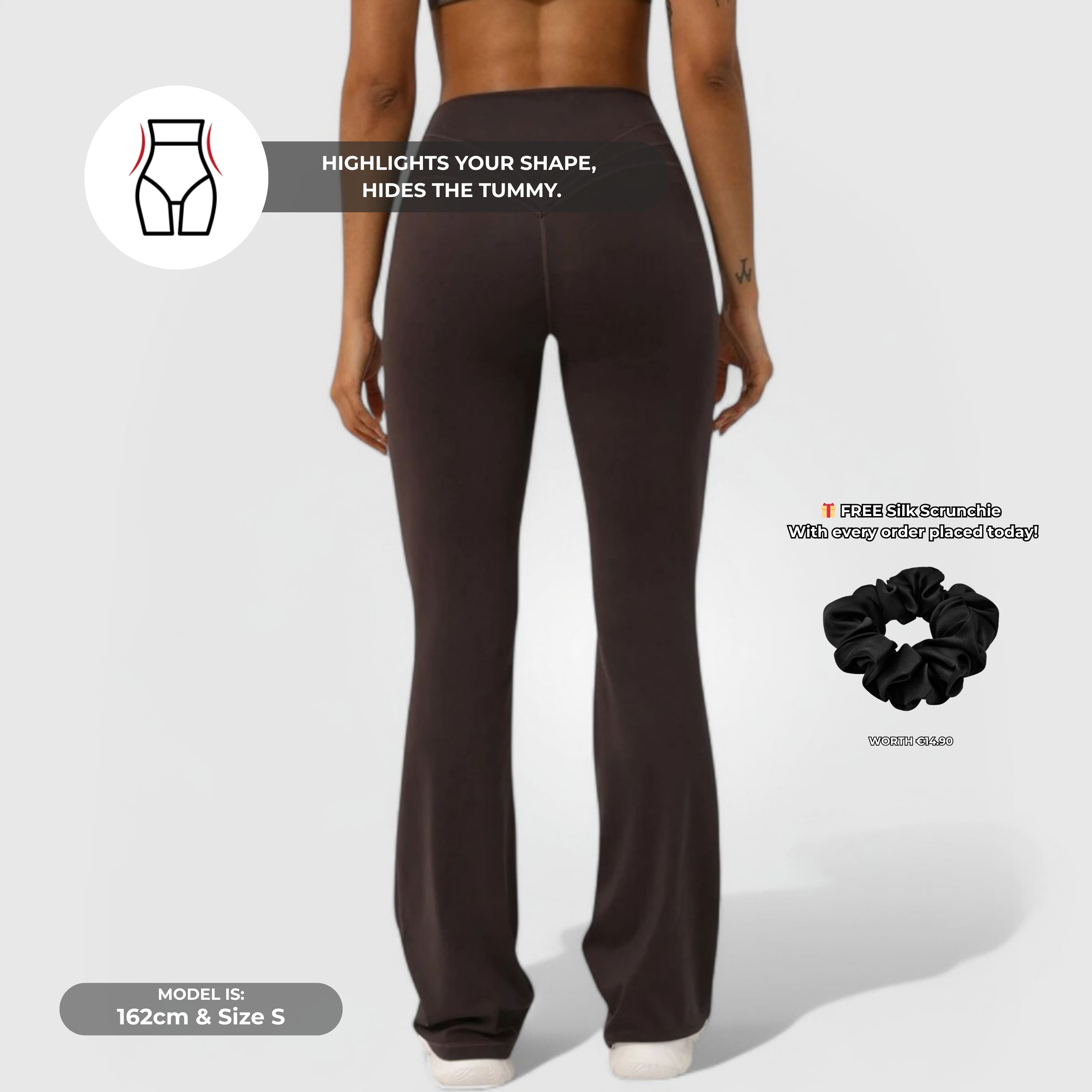 Back view of model wearing Everyday Flare Pants - Mocha with high-waisted flare design in soft stretch fabric