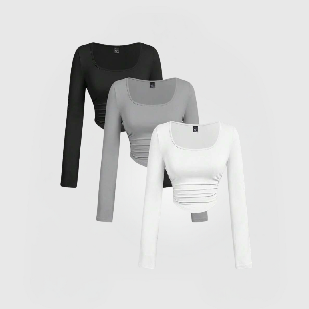 Everyday Long Sleeve 3-Pack - WGB in black, grey, and white with a lightweight, stretchy, second-skin fit.