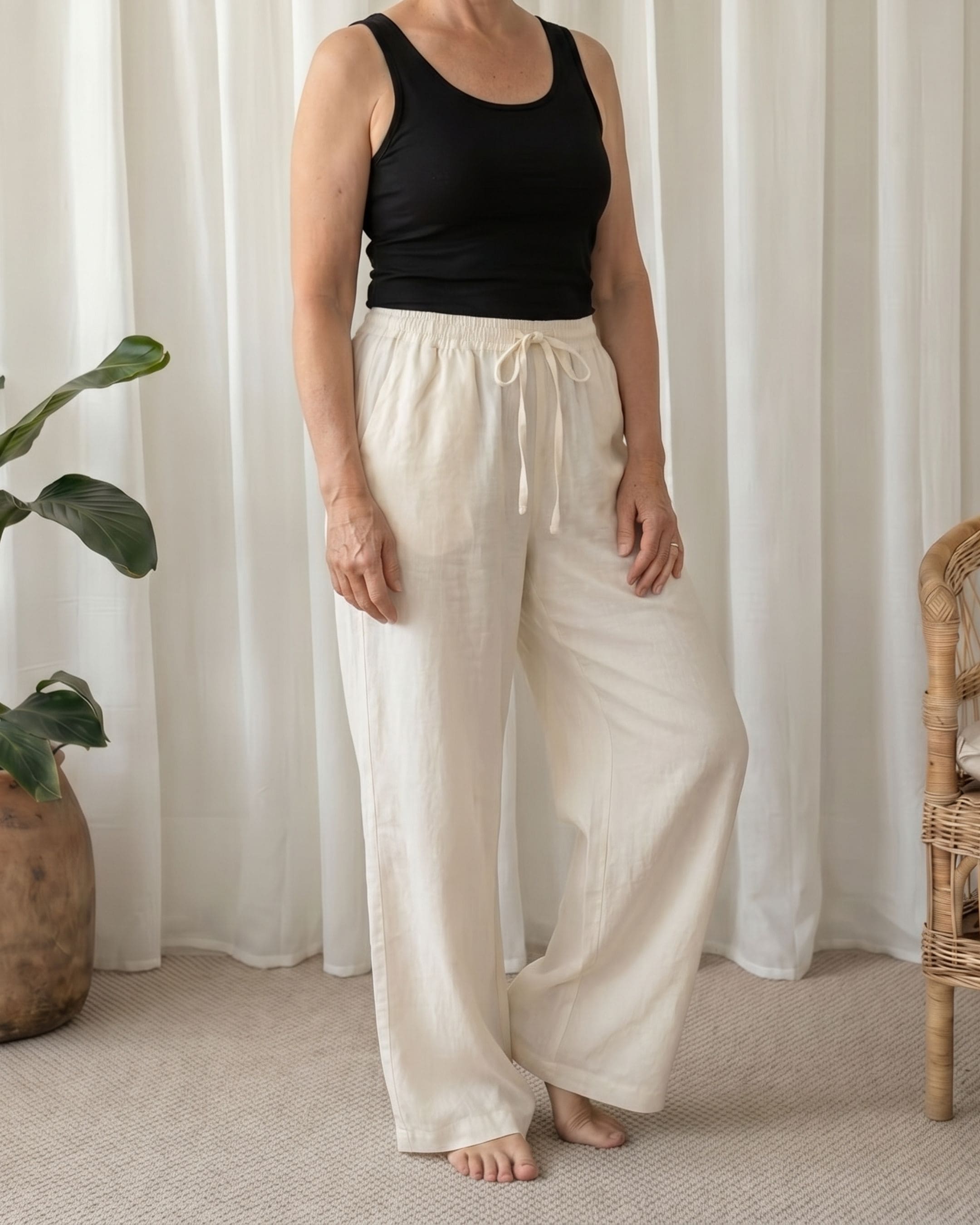 Relaxed Linen Pants - Valkoinen