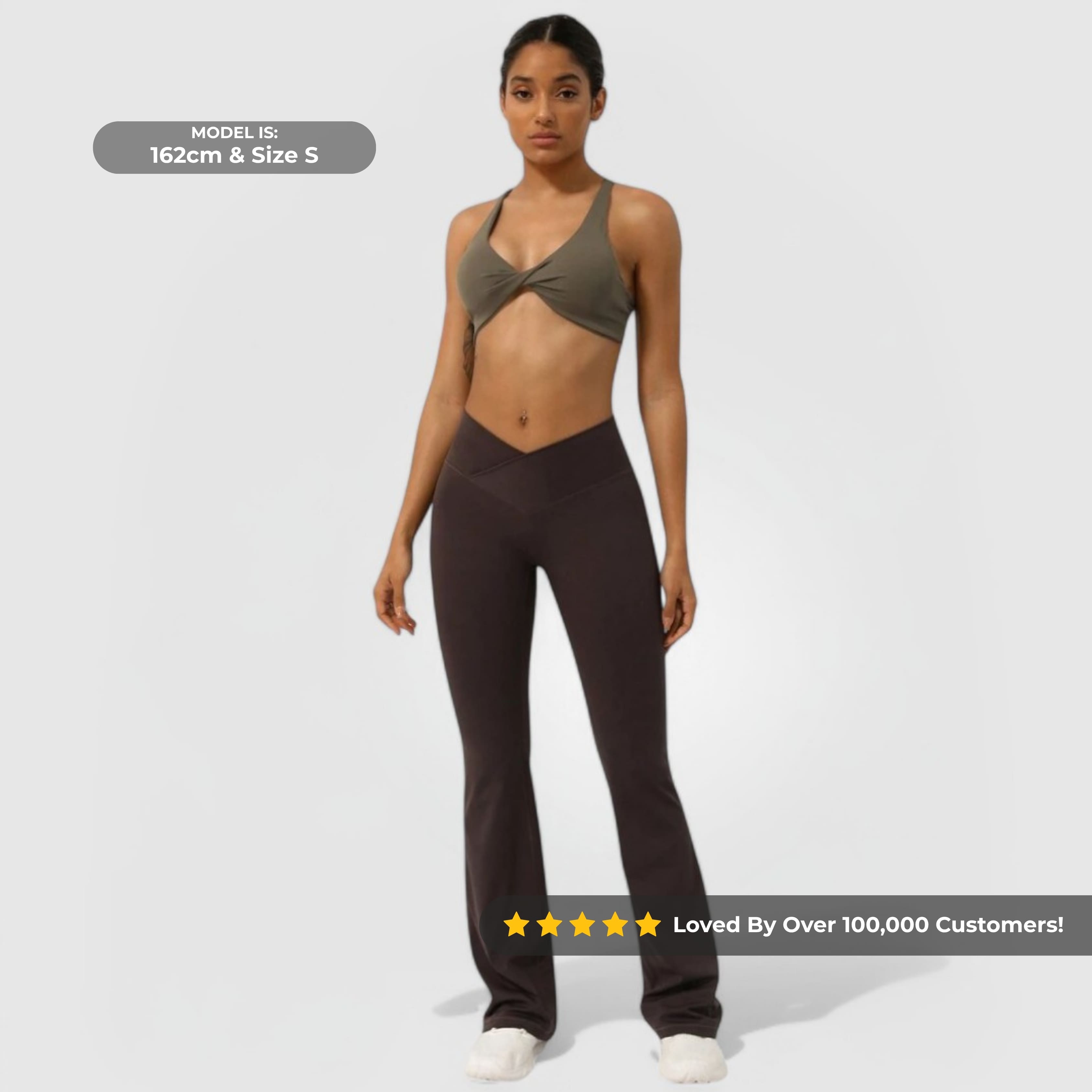 Everyday Flare Pants - Mocha in soft stretchy fabric with high waist and flattering flare leg for all-day comfort and style.