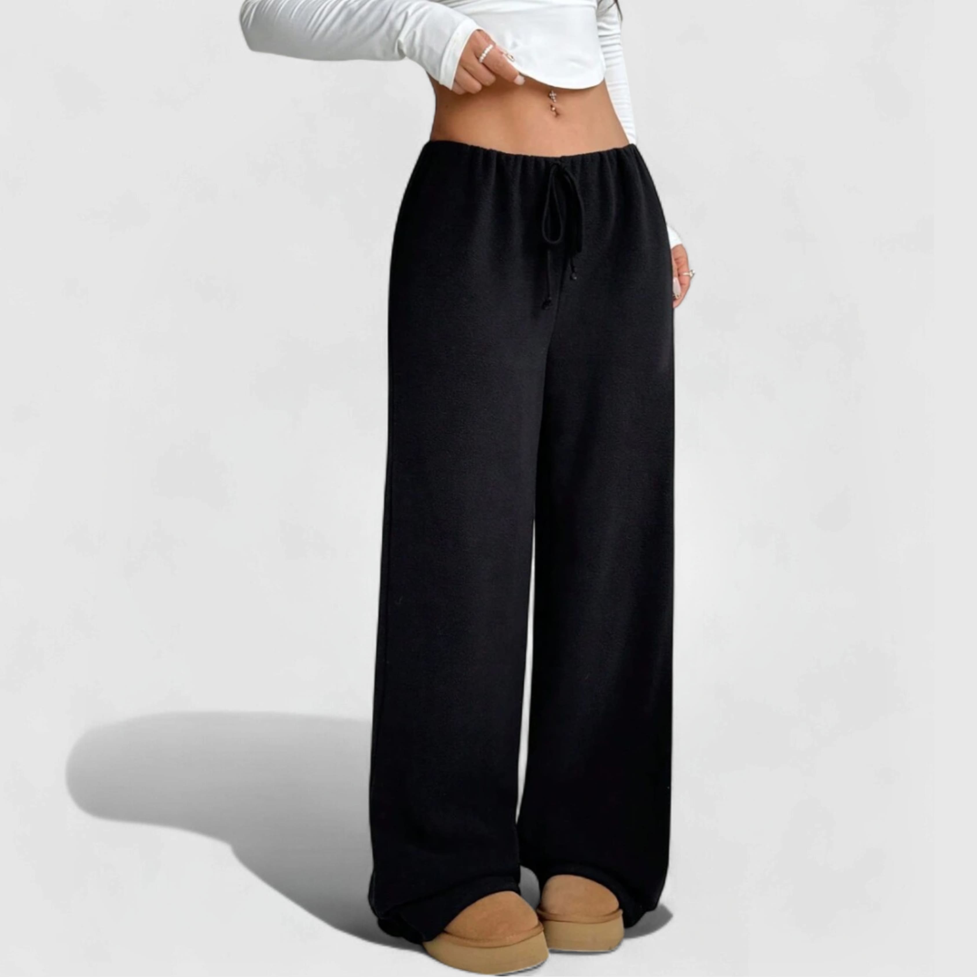 Cozy Fleece Joggers - Black with relaxed fit, elastic waistband, and soft fleece fabric for comfortable everyday wear.