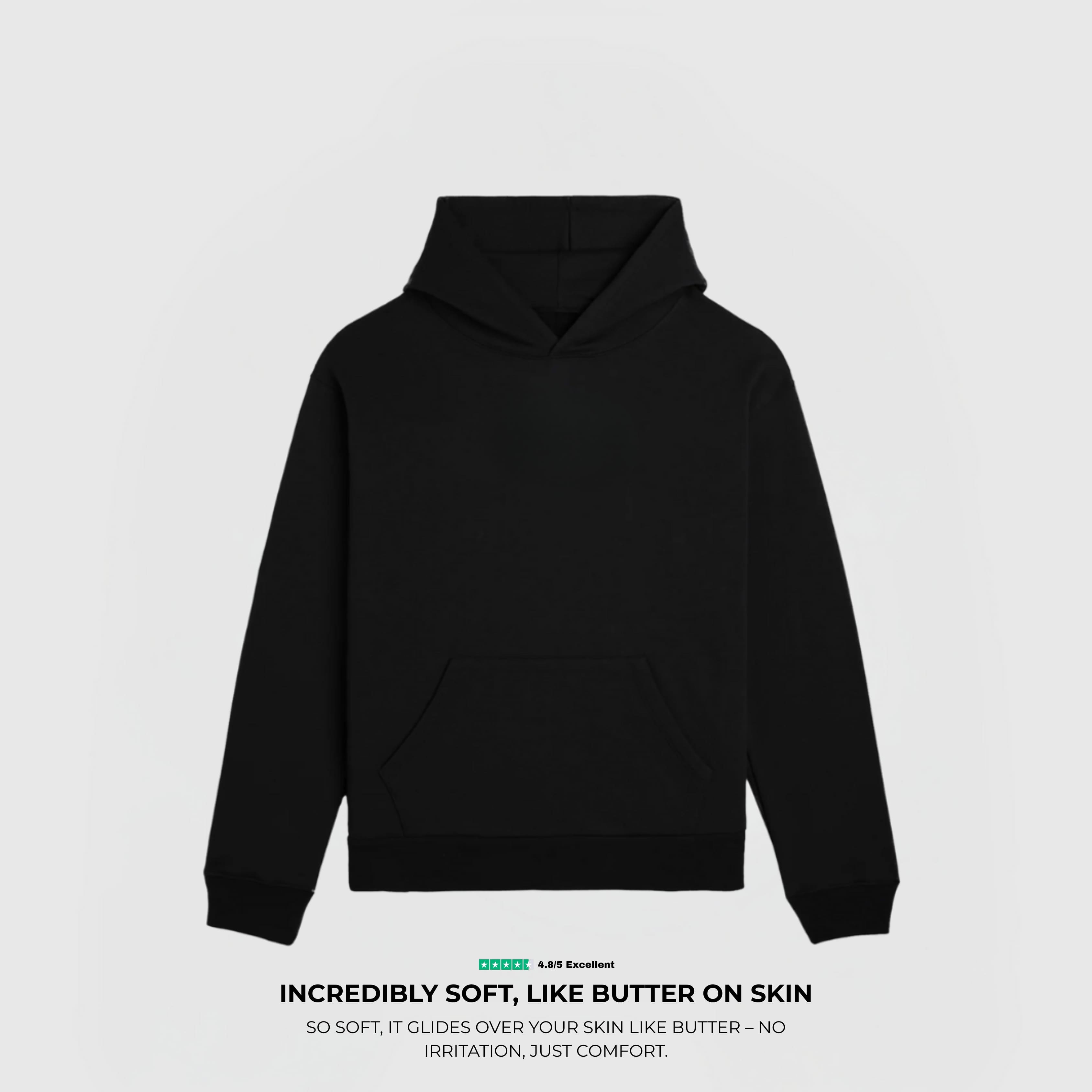 Star Hoodie – Black with soft fleece lining, relaxed fit, ribbed cuffs, and hem, featuring a large sequin star on front.