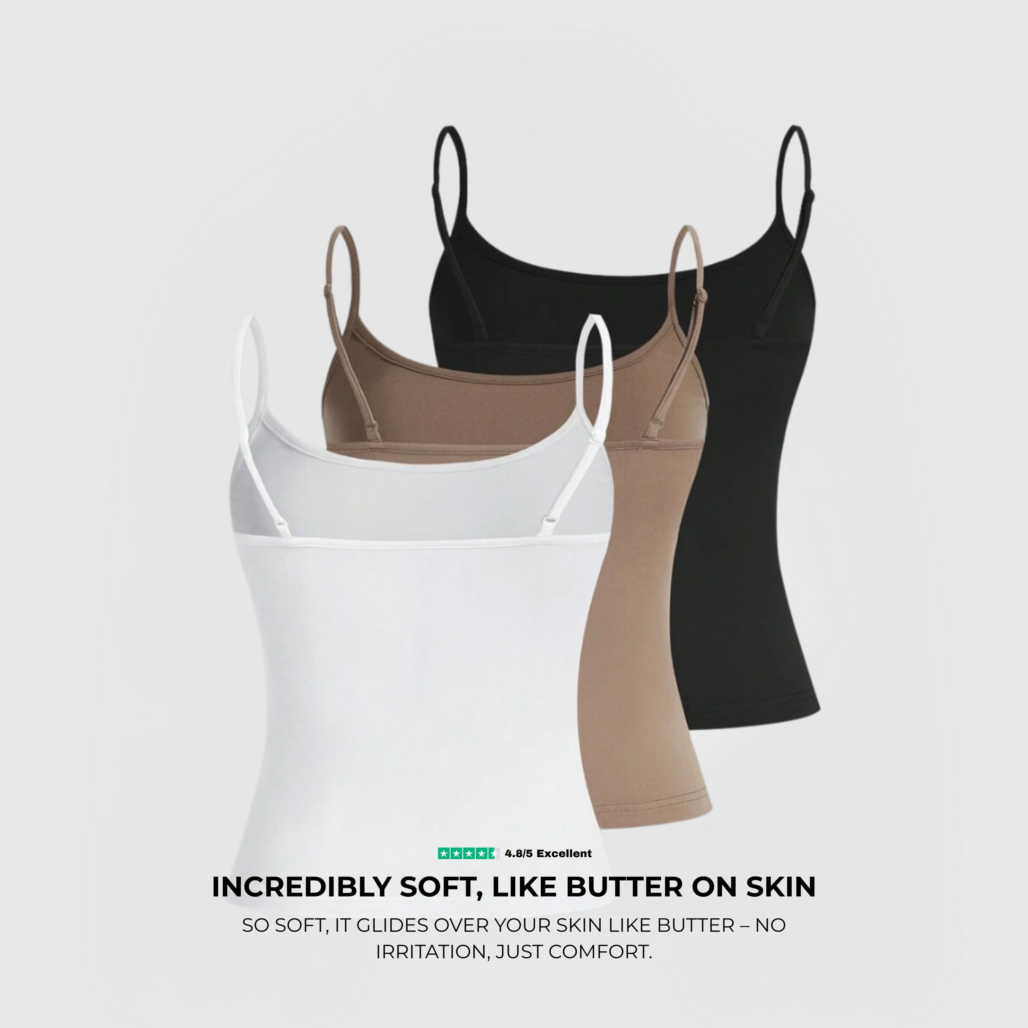 Everyday Cami 3-Pack - WMB in white, mocha, and black with soft, breathable fabric and stretch fit.
