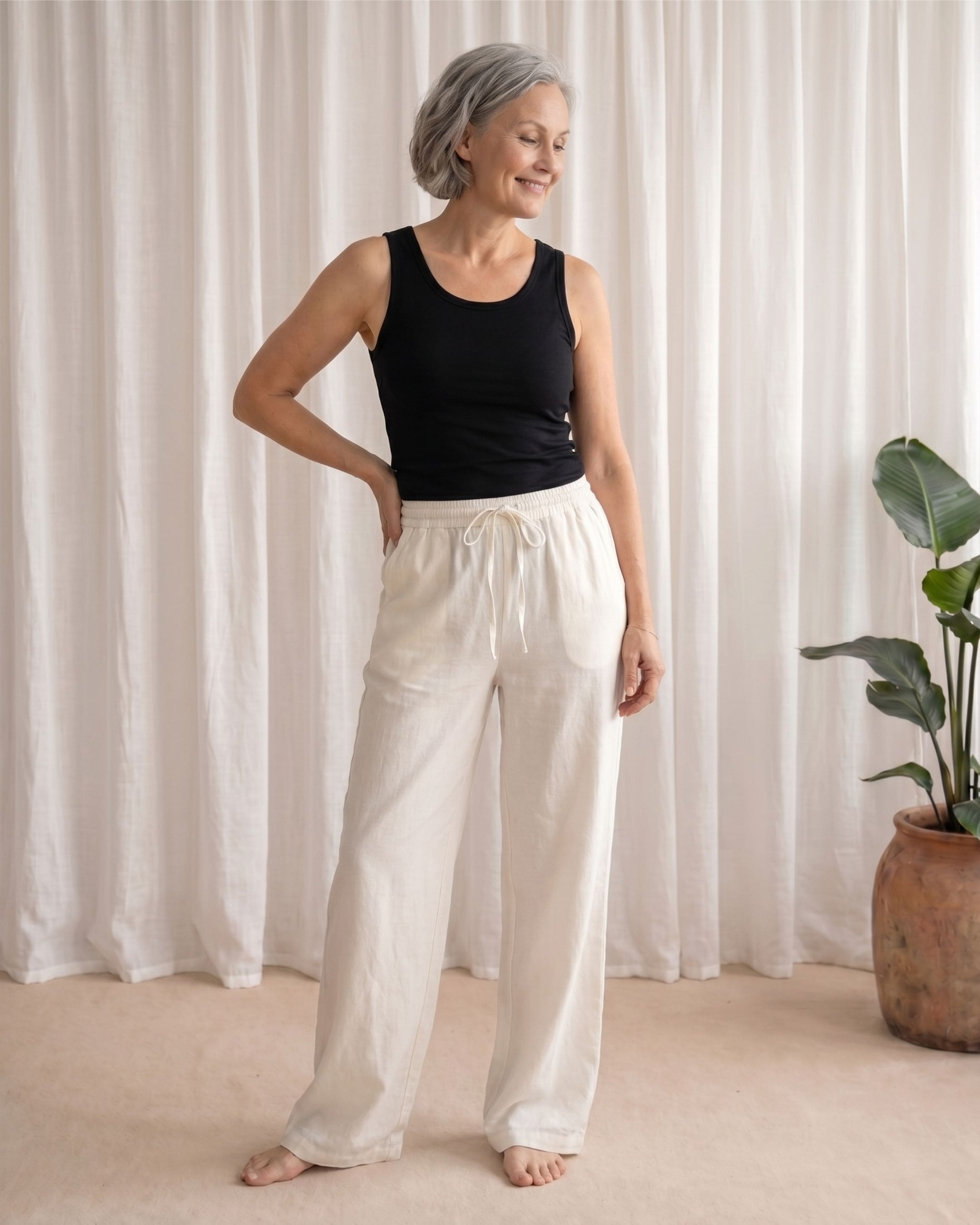 Relaxed Linen Pants - Valkoinen