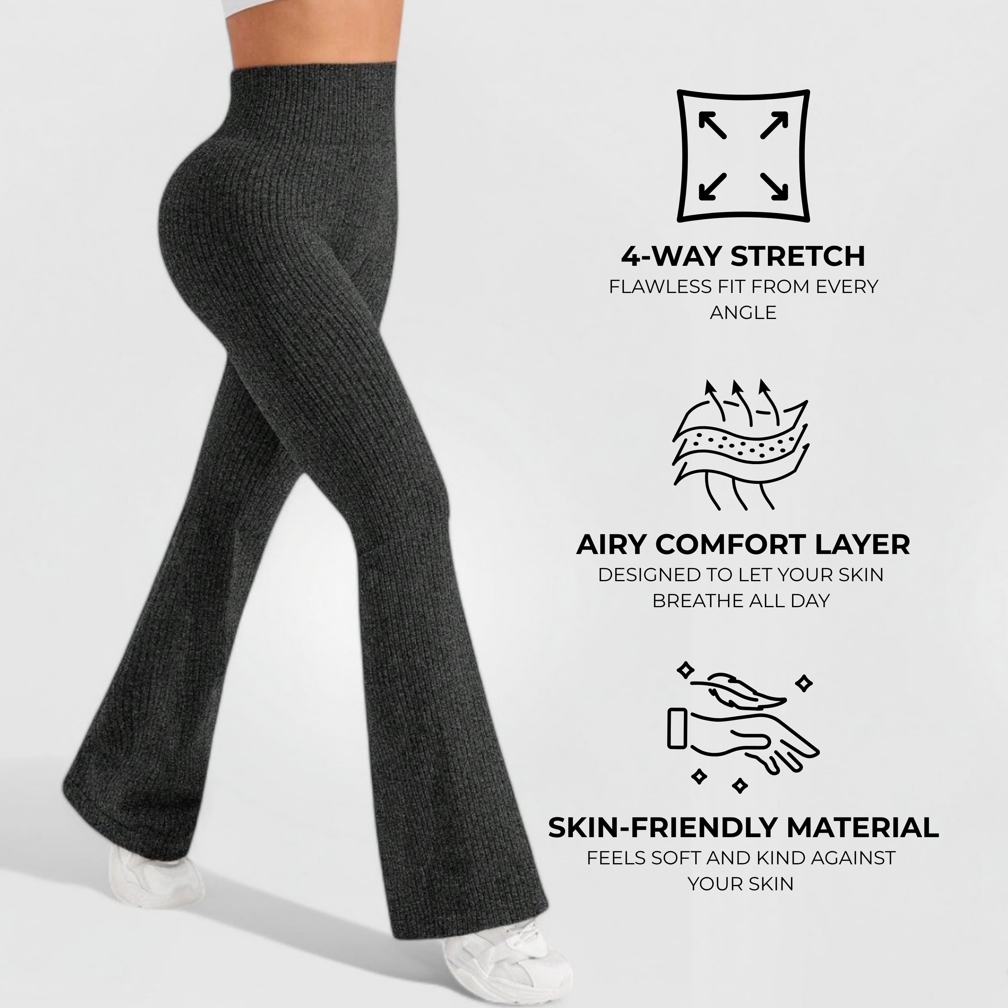 Ribbed Flare Pants - Black