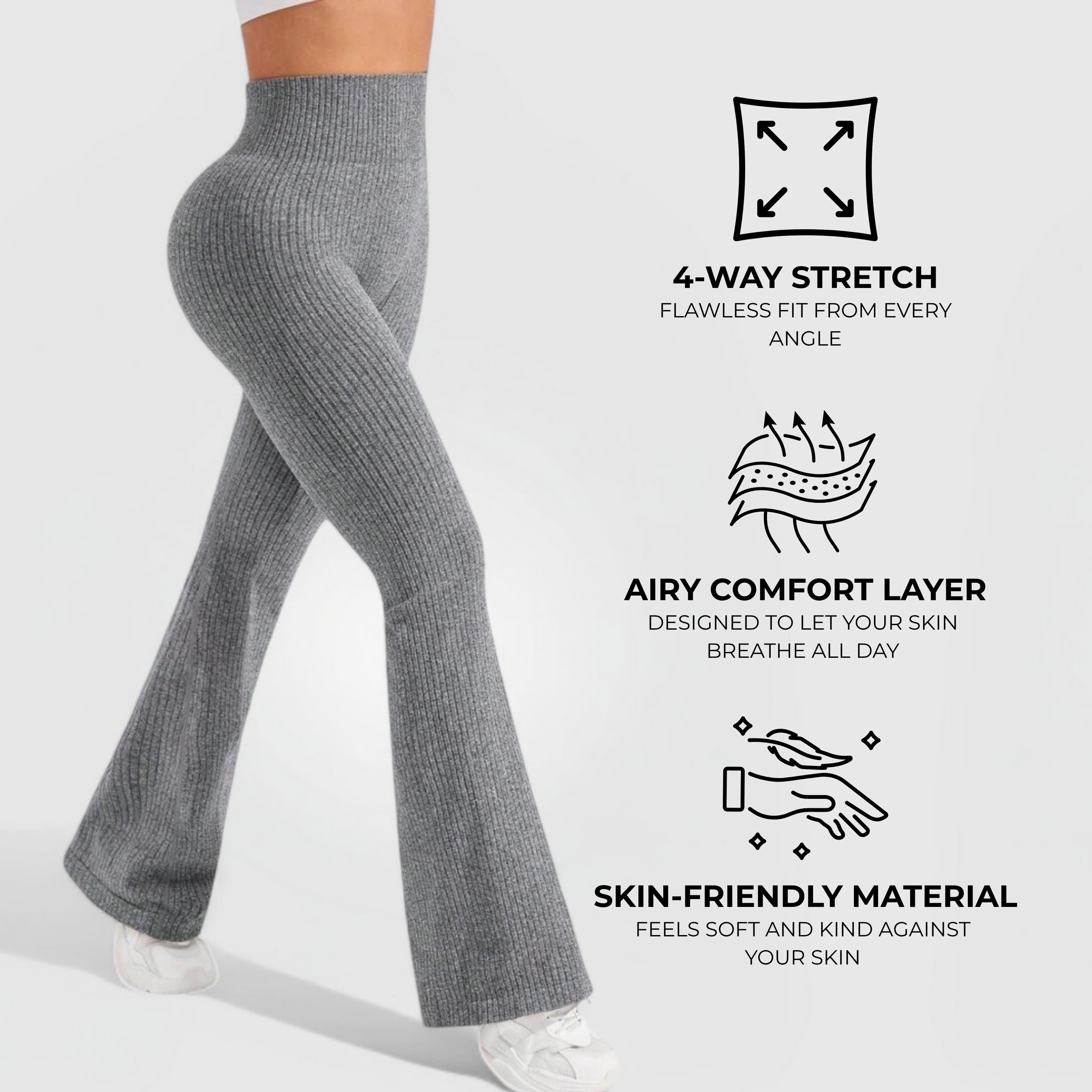 Ribbed Flare Pants - Grey