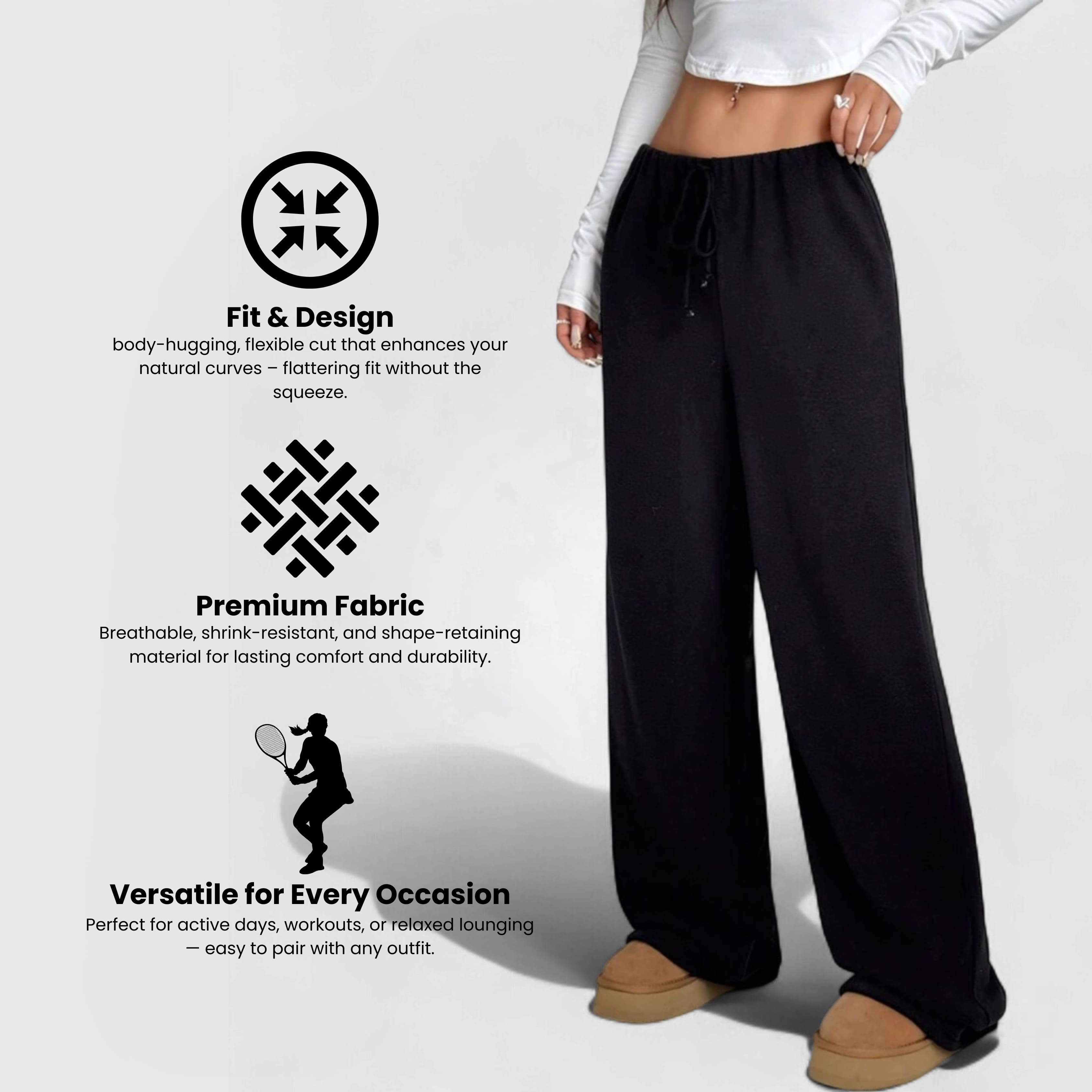 Cozy Fleece Joggers - Black with relaxed fit, breathable fabric, and versatile style for lounging or active days.