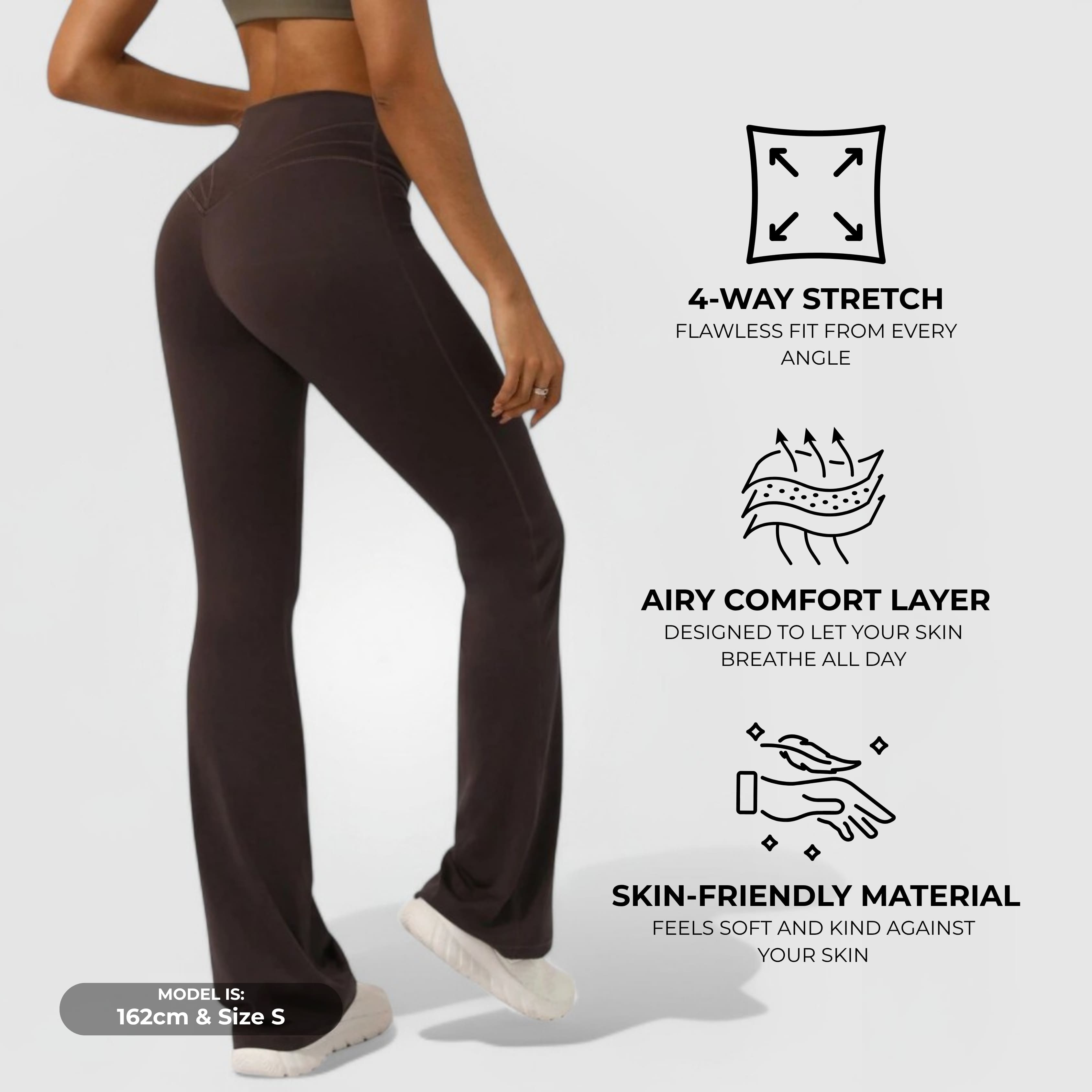Everyday Flare Pants - Mocha with high-rise fit, soft stretchy fabric, and slight flare for comfortable, stylish wear.